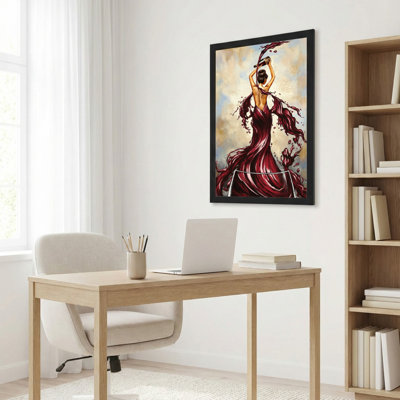 «Red Wine Dress Woman», reproduction de peinture à l'huile sur toile, art mural pour salon, chambre à coucher, décoration intérieure