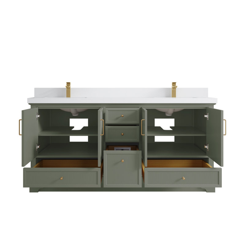 Ensemble de meuble-lavabo double 72 po Alys (option boutons), Blanc