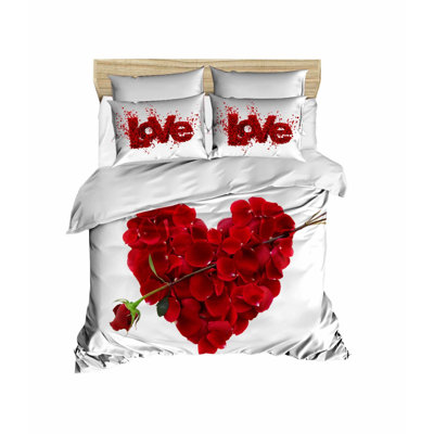 High-Quality Double Quilt Cover Set, Red & White | 100% Polyester Microsatin Upper & 100% Cotton Underside | Includes Duvet Cover (79 x 87) & Flat Sheet (87 x 94) | 2 Pillowcases (20 x 28) | Zipper Closure, Machine Washable