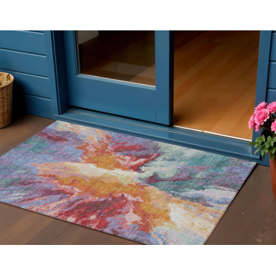 Tapis extérieur lavable abstrait orange 3 pi x 5 pi