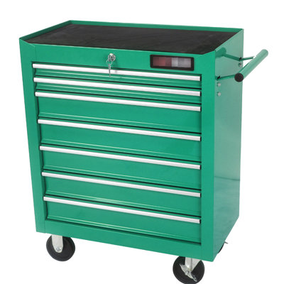 Chariot à outils 7 tiroirs avec roulettes et serrure, capacité de glissement de 15 kg, acier laminé à froid, thermolaqué, chariot de frein de 4 po à 2 po, verrouillable, caractéristique distincte de l'acier,