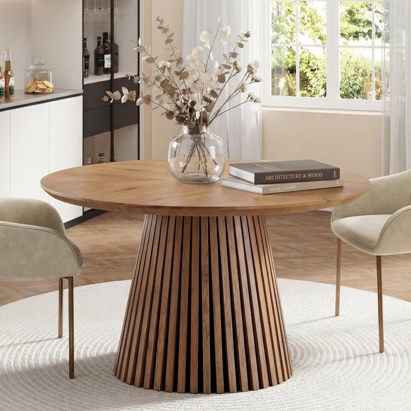 Table de salle à manger ronde de 47 pouces, table ronde en bois pour 4 personnes, table de salle à manger moderne Mid-Century avec base piédestal stable, assemblage facile