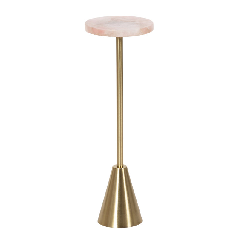 Round Metal and Stone Drink Table, White, Gold