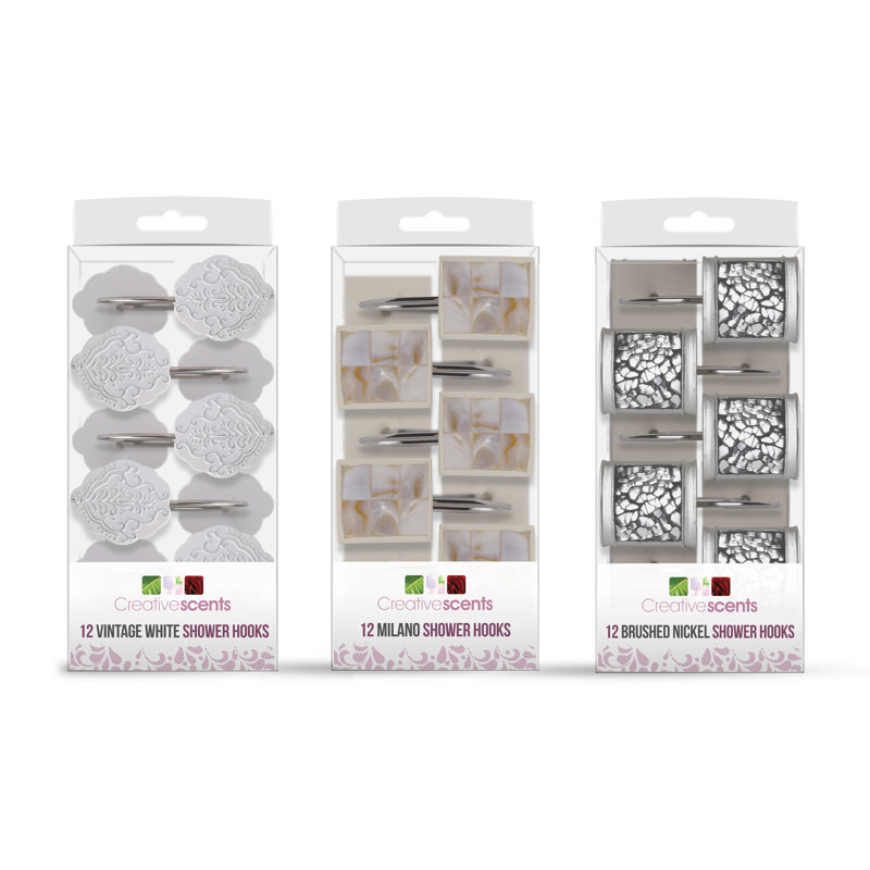 Elegant Quilted Mirror Resin Shower Curtain Hooks Set