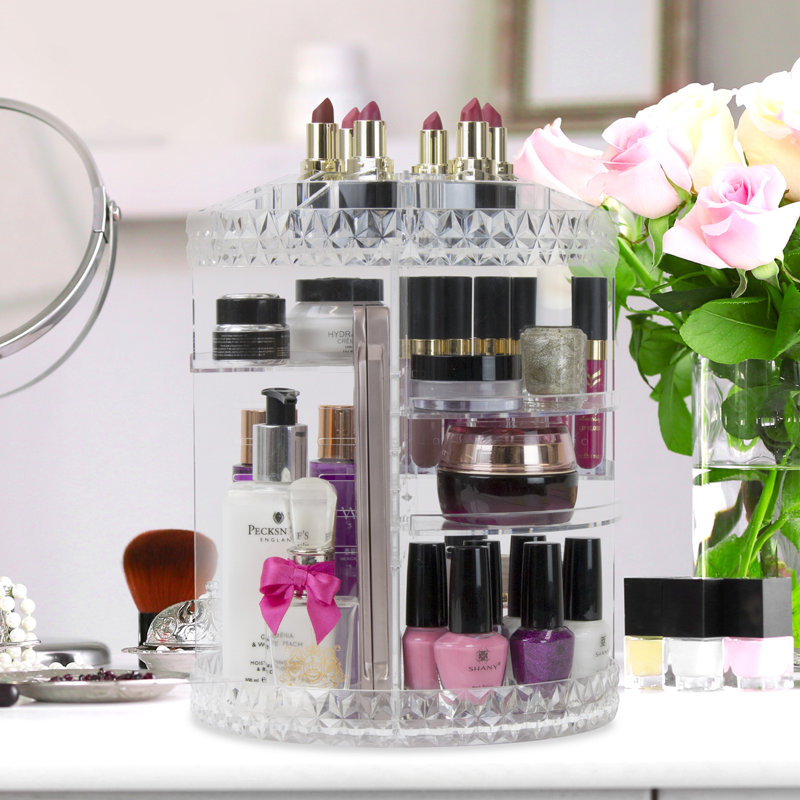 Clear Rotating Multi-Tier Cosmetic Organizer with Divided Slots