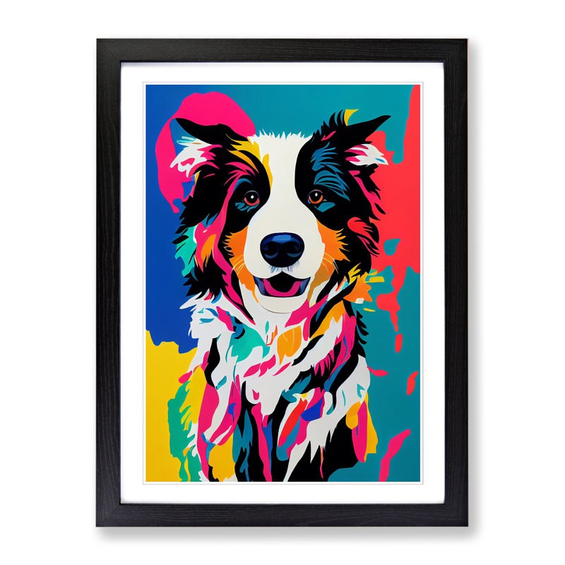 Border Collie Pop Style - Framed Print, 64cm H x 46cm W x 2cm D, Walnut Framed