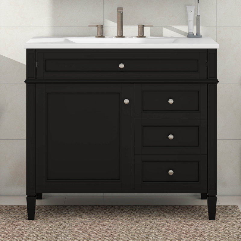 Meuble-lavabo 36 po avec lavabo, tiroir rabattable, 3 tiroirs à fermeture en douceur, Noir
