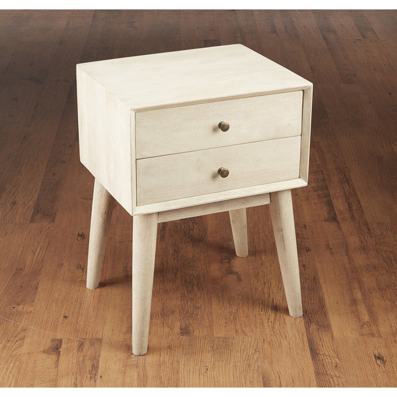 Mid Century Style End Table, White Wash