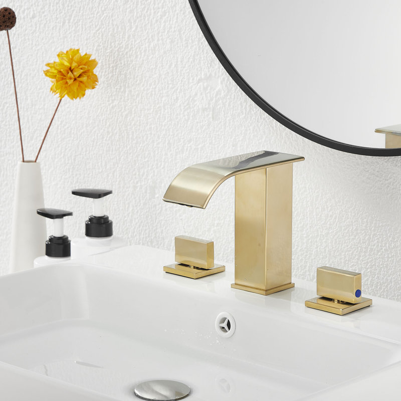 Robinet de salle de bain à large entraxe avec bonde, Or brossé