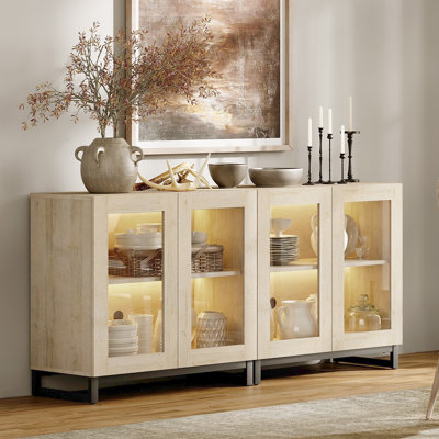 2 In 1 Multifunctional Sideboard Buffet Cabinets With 4 Glass Doors, Modern Sideboard Credenza With Adjustable Shelf And Metal Base, Coffee Bar Cabinet Storage Cabinet For Living Room, Kitchen