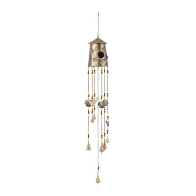 Kisha Metal Birdhouse Indoor Outdoor Bronze Windchime with Glass Beads and Bells