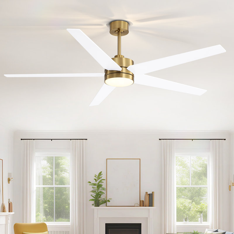 Elraine 65" Large Modern Ceiling Fan with Light Kit and Remote Control, 3 LED Colours, 6 Speed Noiseless DC Motor, 5 Plywood Blades, for Indoor/Covered Outdoor Use