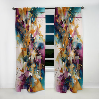 Golden Explosion Triangles I - Modern Curtain - Velvet Room Darkening - 1 panel