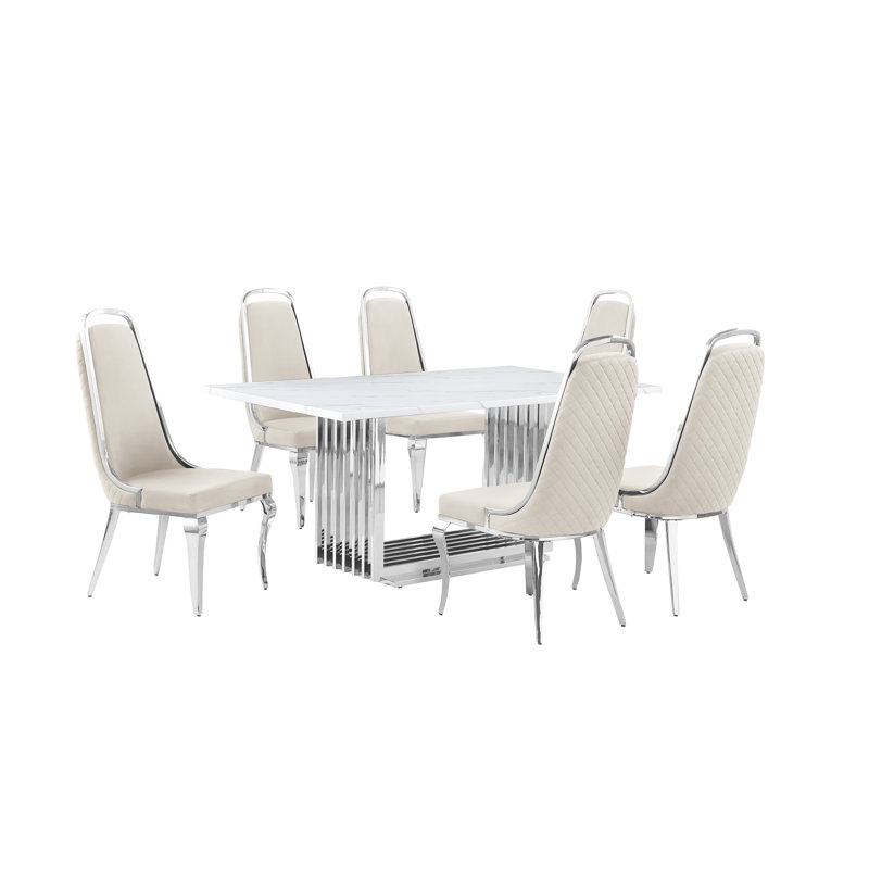 Ensemble de salle à manger Keyley, Argent, Crème / argenté, 7
