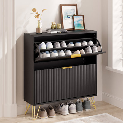 12-Pair Fluted Flip-Down Shoe Cabinet