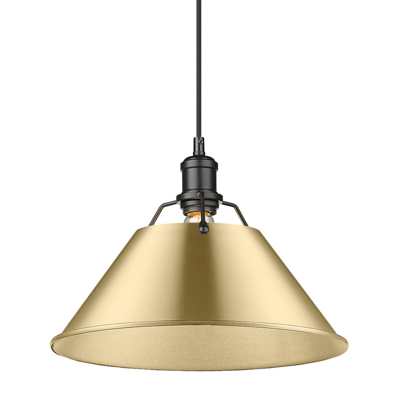 Luminaire suspendu conique à 1 lumière Weatherford, Noir mat, H 131,5 po x l 14 po x P 14 po, Brushed Champagne Bronze