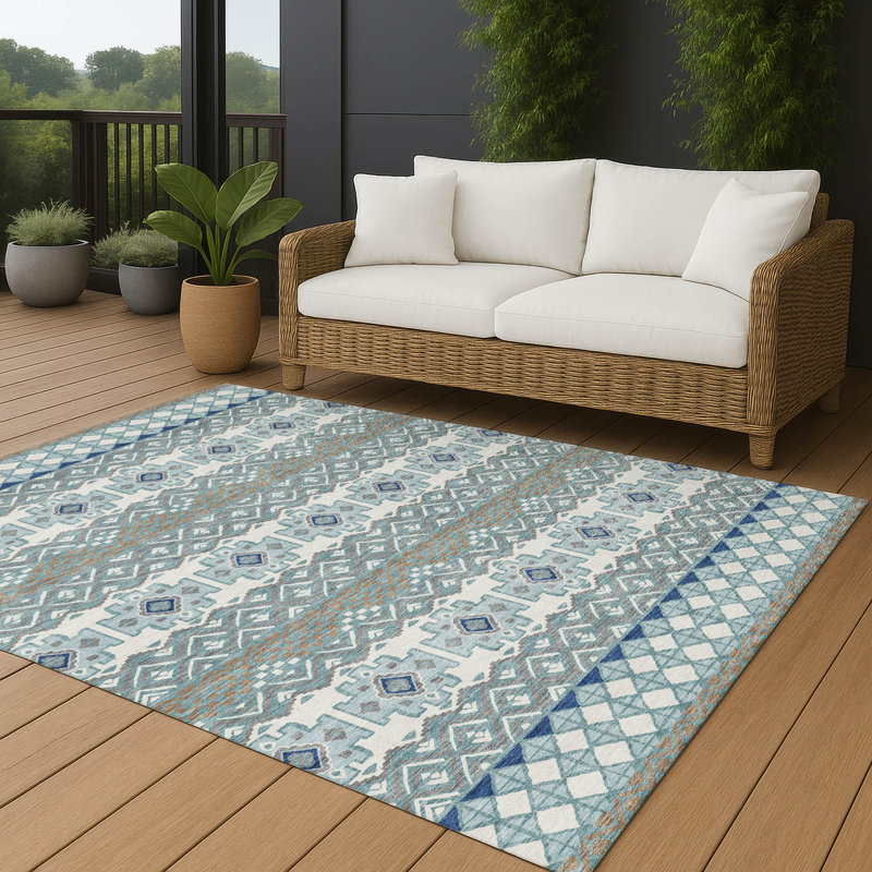 Machine Washable Indoor/Outdoor Chantille ACN2760 Striped Rug, Teal, 5' x 7'6"