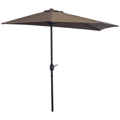 9ft Half Round Umbrella Outdoor Balcony Parasol w/ 5 Ribs Coffee