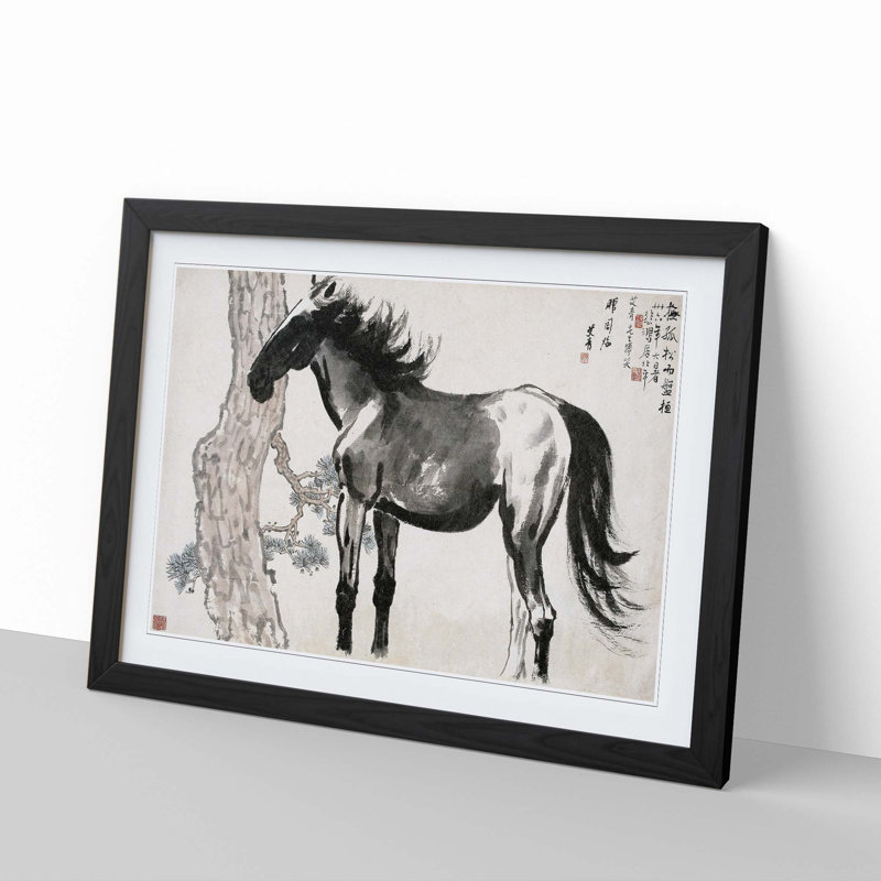 Horse by Jin Nong - Picture Frame Painting Print, 36cm H x 48cm W x 2cm D, Black Framed