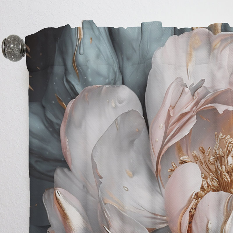 Pivoine rose et gris pivoines I - rideau en velours floral - 1 panneau, L 52 po x L 63 po