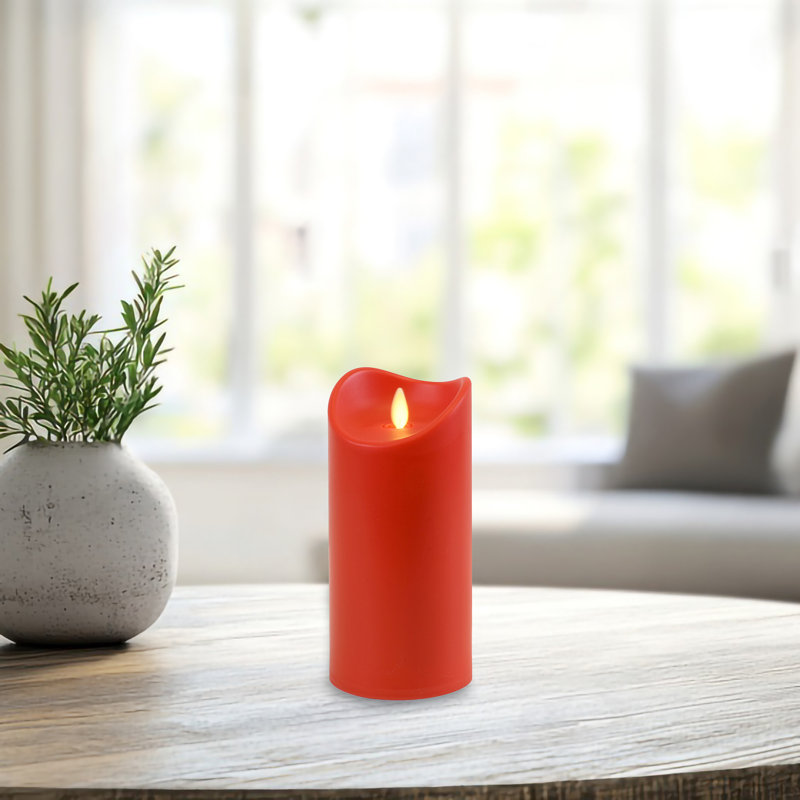 Bougie pilier à pile avec flamme vacillante, H 5 po x l 3,5 po x P 3,5 po, Rouge