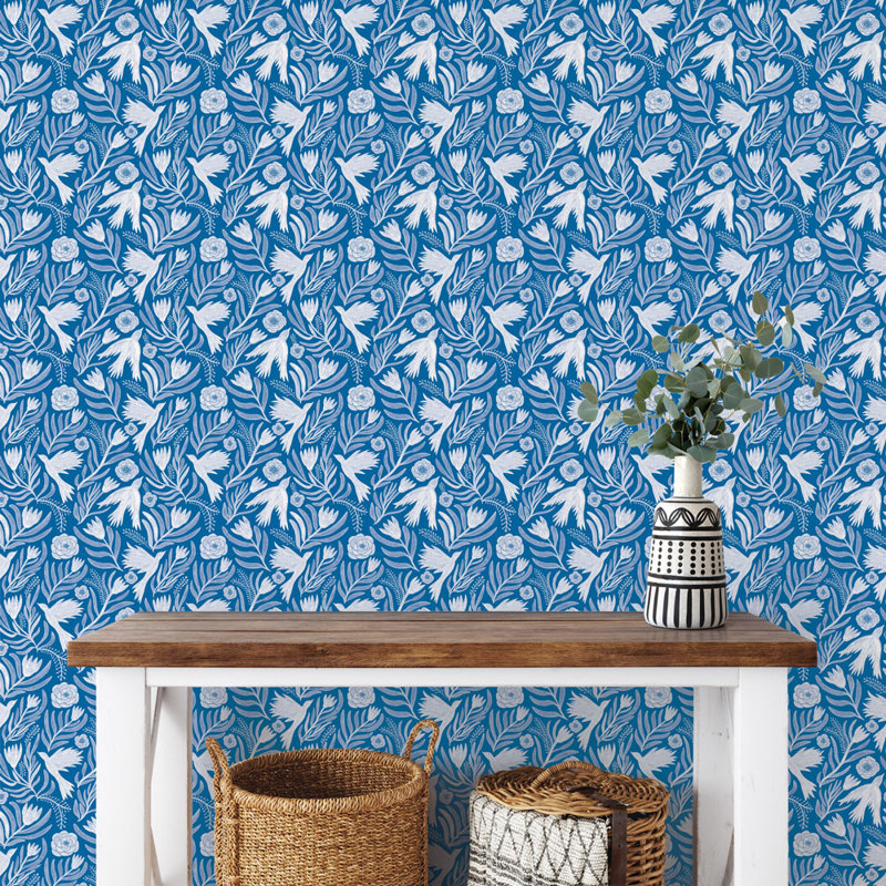 Fabrianne 16.5' L x 20.5" W Peel and Stick Wallpaper Roll, Summer Night