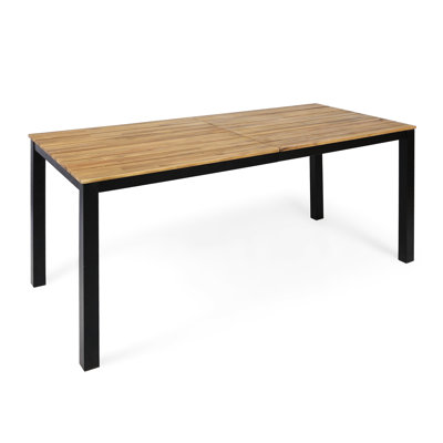 Modern Wood Outdoor Table With Iron Legs, 34" Deep X 71.39" Wide Supports, 30" High