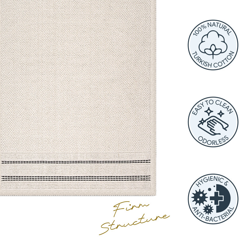 Porto Boho Style Soft Absorbent Turkish Cotton Bath Rugs, Ecru, 24" W x 40" L + 20" W x 24" L