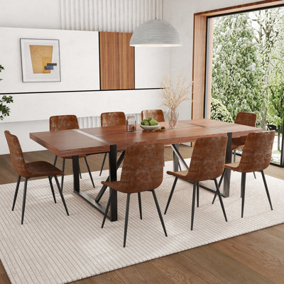 Ensemble de table de salle à manger en bois 87 po avec chaise rembourrée en cuir PU
