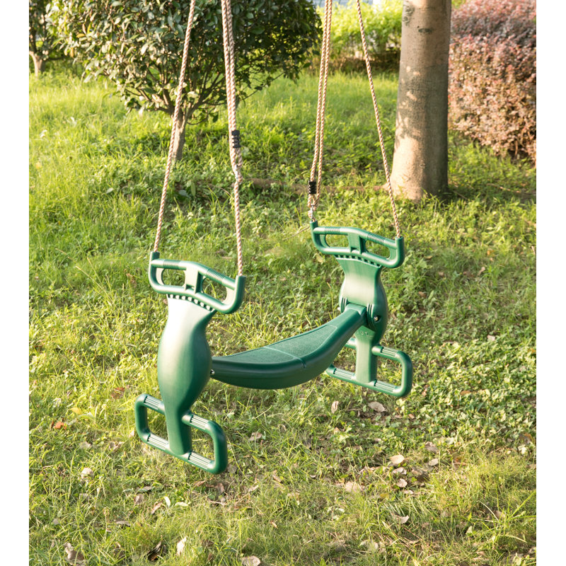 Green Plastic Dual Glider Swing with Handlebar and Footrest