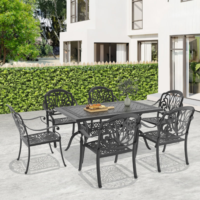 Ensemble de salle à manger d'extérieur en aluminium coulé avec coussins bruns 59,06 po x l 35,43 po, 6