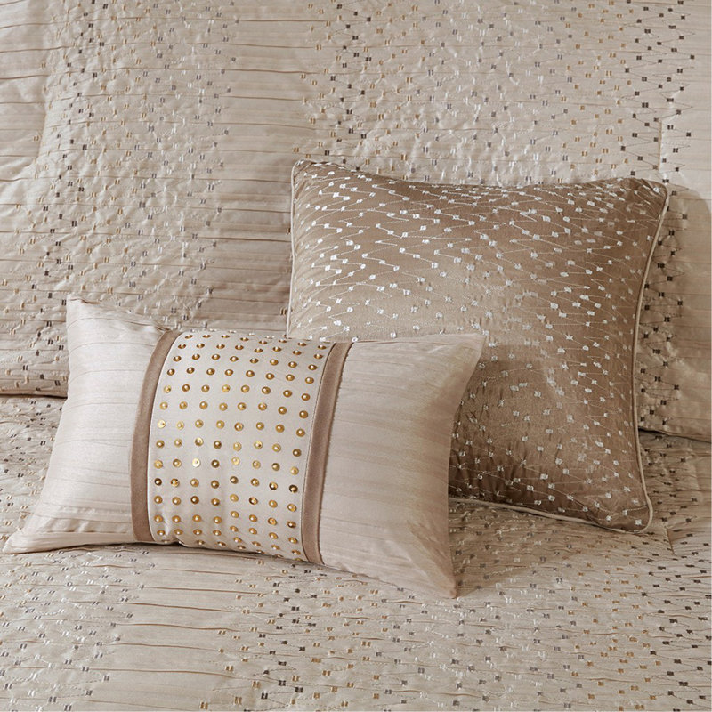 8 Piece Embroidered Comforter Set Natural King, King Comforter + 7 Additional Pieces