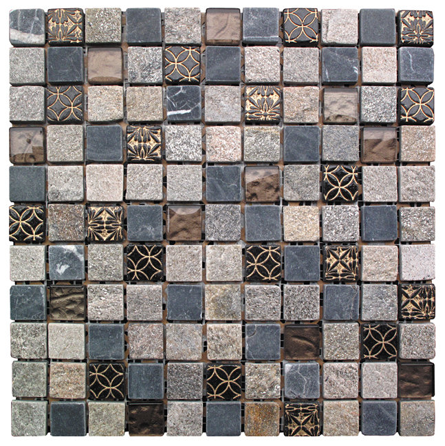 Natural Splendor 1 in. x 1 in. Grid Stone Tile, Gray/Black/Brown