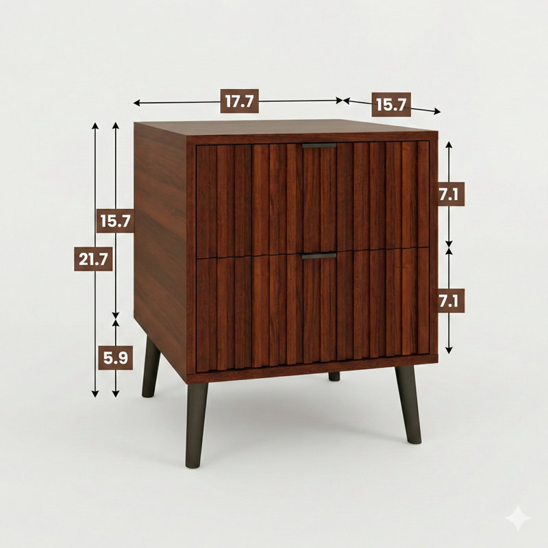Wooden nightstand equipped with two storage drawers.