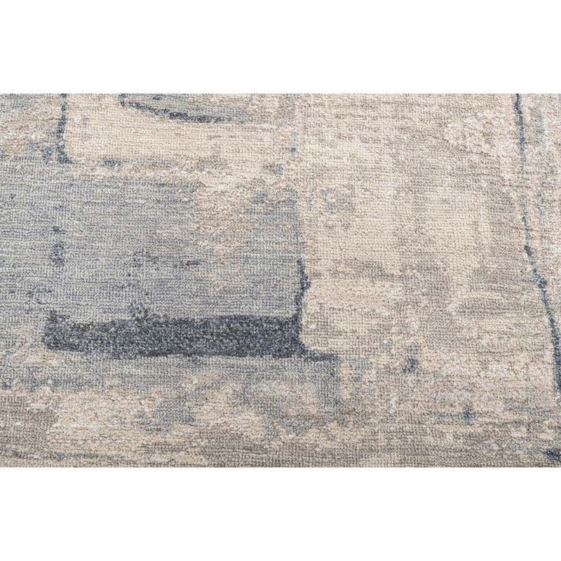 Hand Knotted Abstract Area Rug in Ivory/Navy, Rectangle 9' x 12'