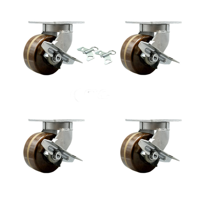 Ensemble de roulettes phénoliques robustes haute température 4 freins 2 verrous pivotants SCC