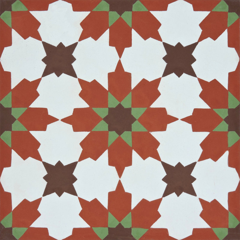 Ahfir 8" x 8" Cement Singular Wall & Floor Tile, Red/Brown/Green