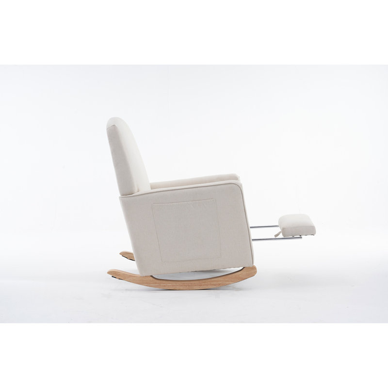 Chaise berçante en coton et lin avec repose-pieds réglable, Beige, Beige