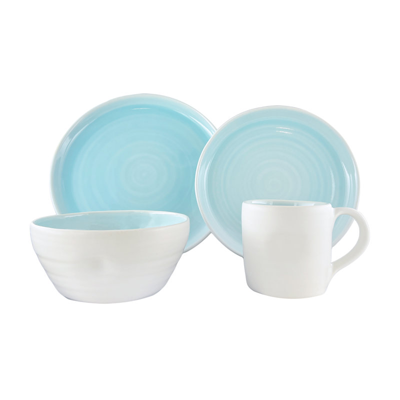 Canvas Home Pinch Stoneware 4 Piece Dinnerware Set, Service For 1, Aqua
