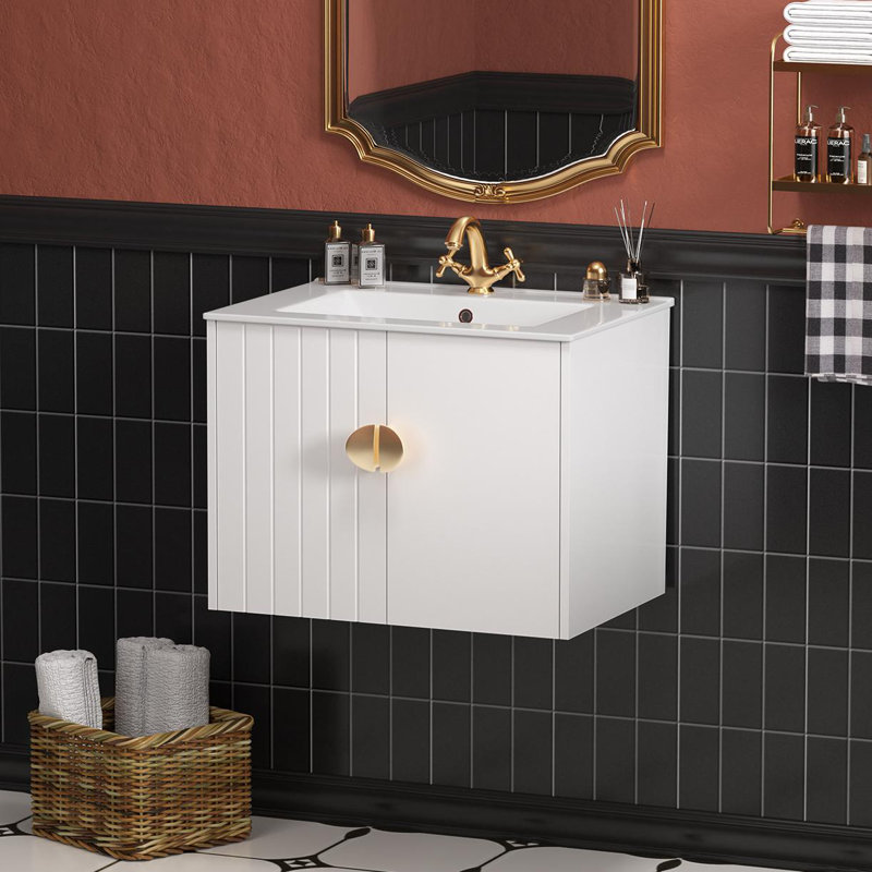 24"Floating Bathroom Vanity With Ceramic Sink Top, White