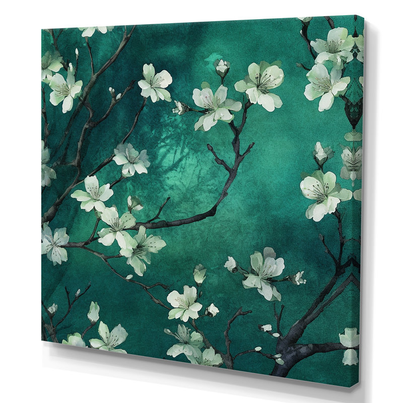 " Emerald Cherry Blossoms Symphony ", Wrapped Canvas, 24" H x 24" W x 1" D