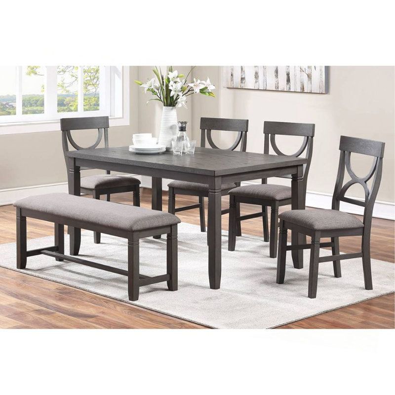 Dasher 6 Piece Wood Dining Set, Grey, Light Gray/Gray, Light Gray/Gray, Gris