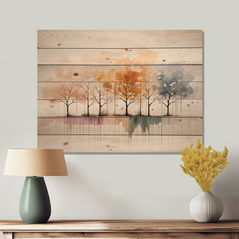 Minimalisme arbre jaune solitude II sur bois, H 30 po x l 40 po x P 0,78 po