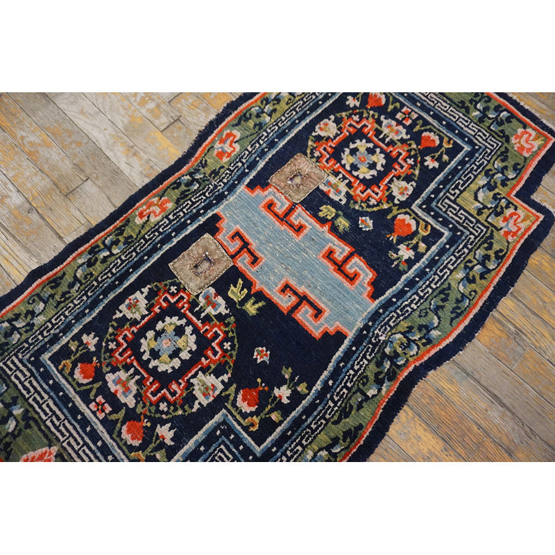 Pomegranate Design Antique Floral Geometric Blue Chinese Saddle Horse Cover Rug
