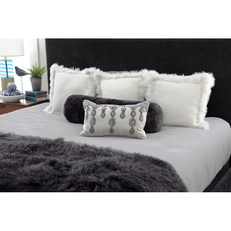  Coussin rectangulaire en velours de coton 12 po x 20 po avec perles de verre pour l'intérieur, Neutral