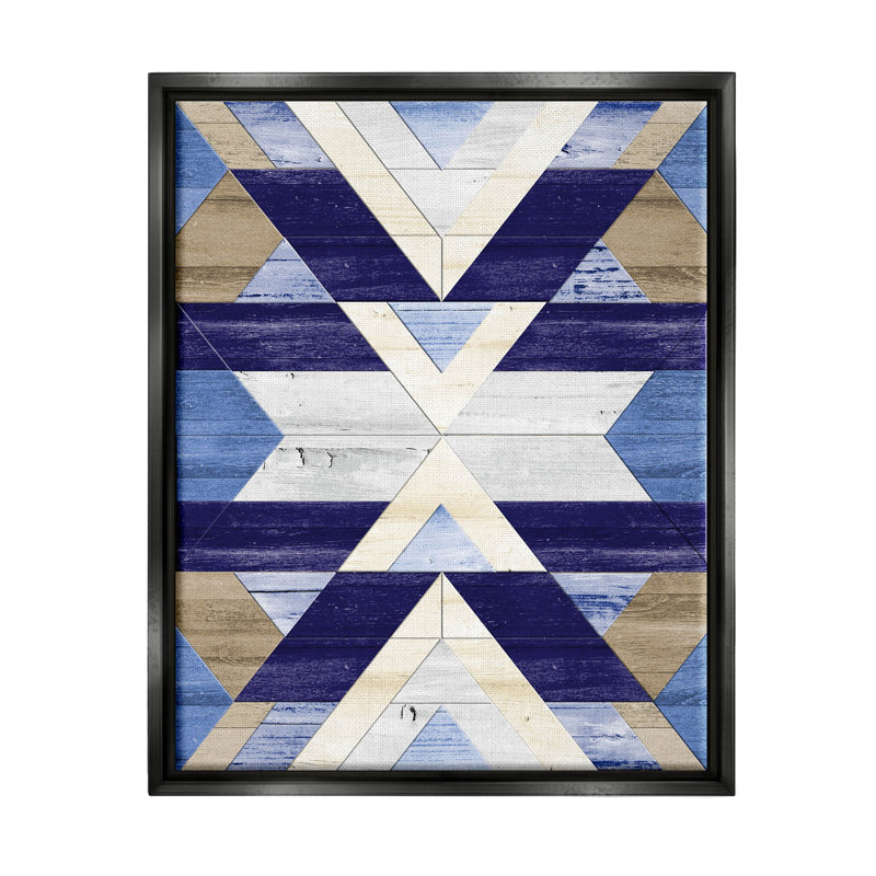 "Blue Rustic Aztec", art mural encadré par Erica Billups, H 21 po x l 17 po x P 1,7 po, Cadre flottant noir de jais