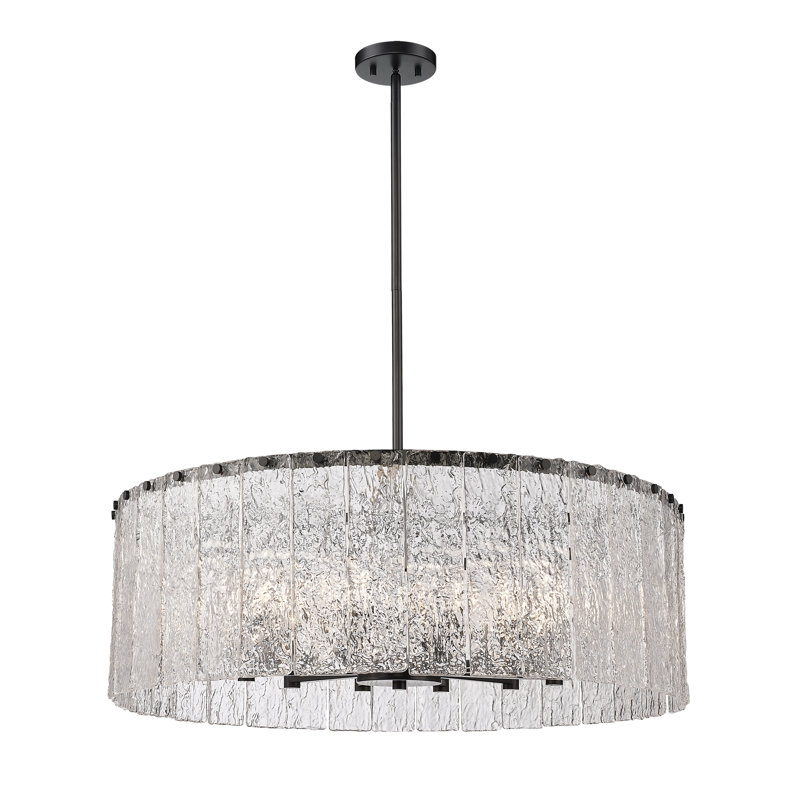 Luminaire suspendu tambour 12 lumières Rainers, Noir mat