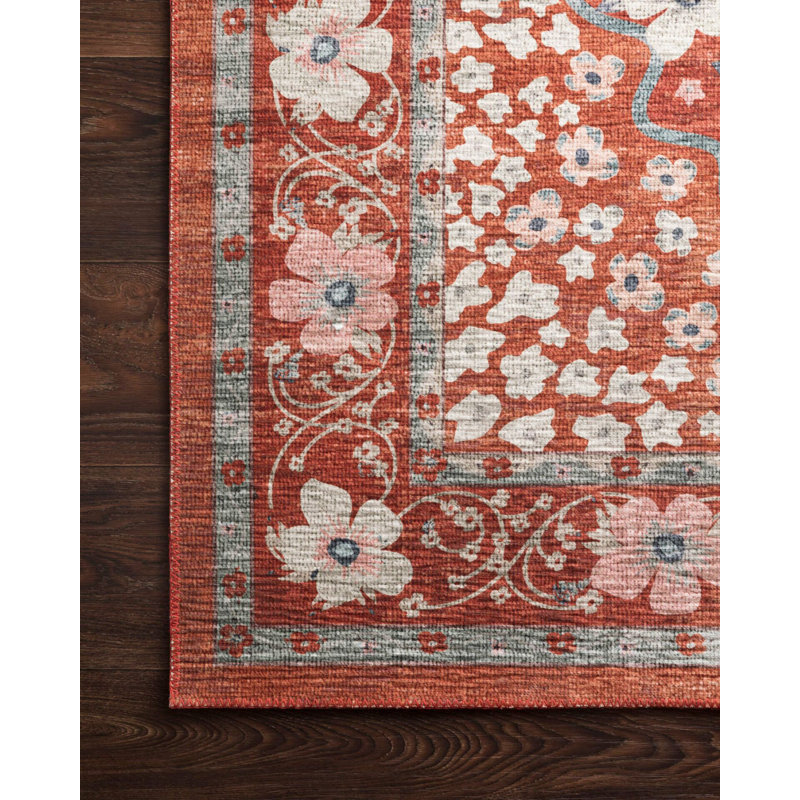 Tapis tissé à motif rouge pastel, Rectangle 3 pi 11 po x 5 pi 10 po