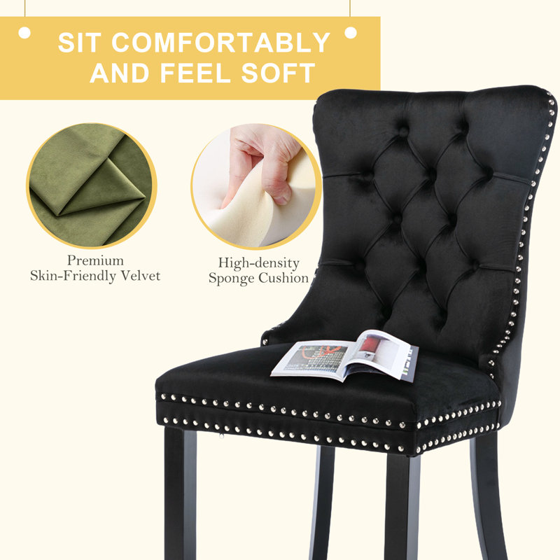 Black Velvet Tufted High Back Dining Chairs Set of 6