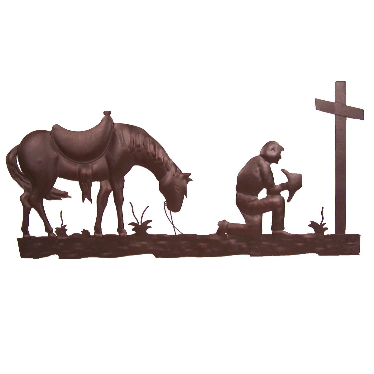 9.5x5.5 PRAYING COWBOYS CHURCH KEY HOLDER HOOK WALL ART METAL